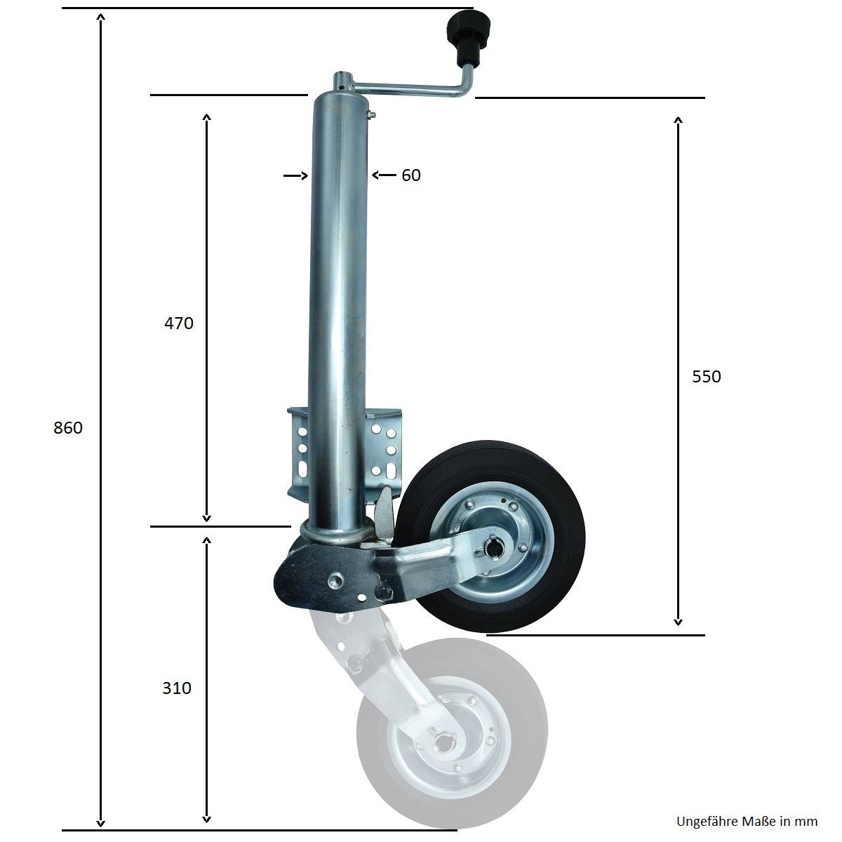 Automatik Stützrad / Schwerlast Automatisch Klappbar 400 kg D60 mm